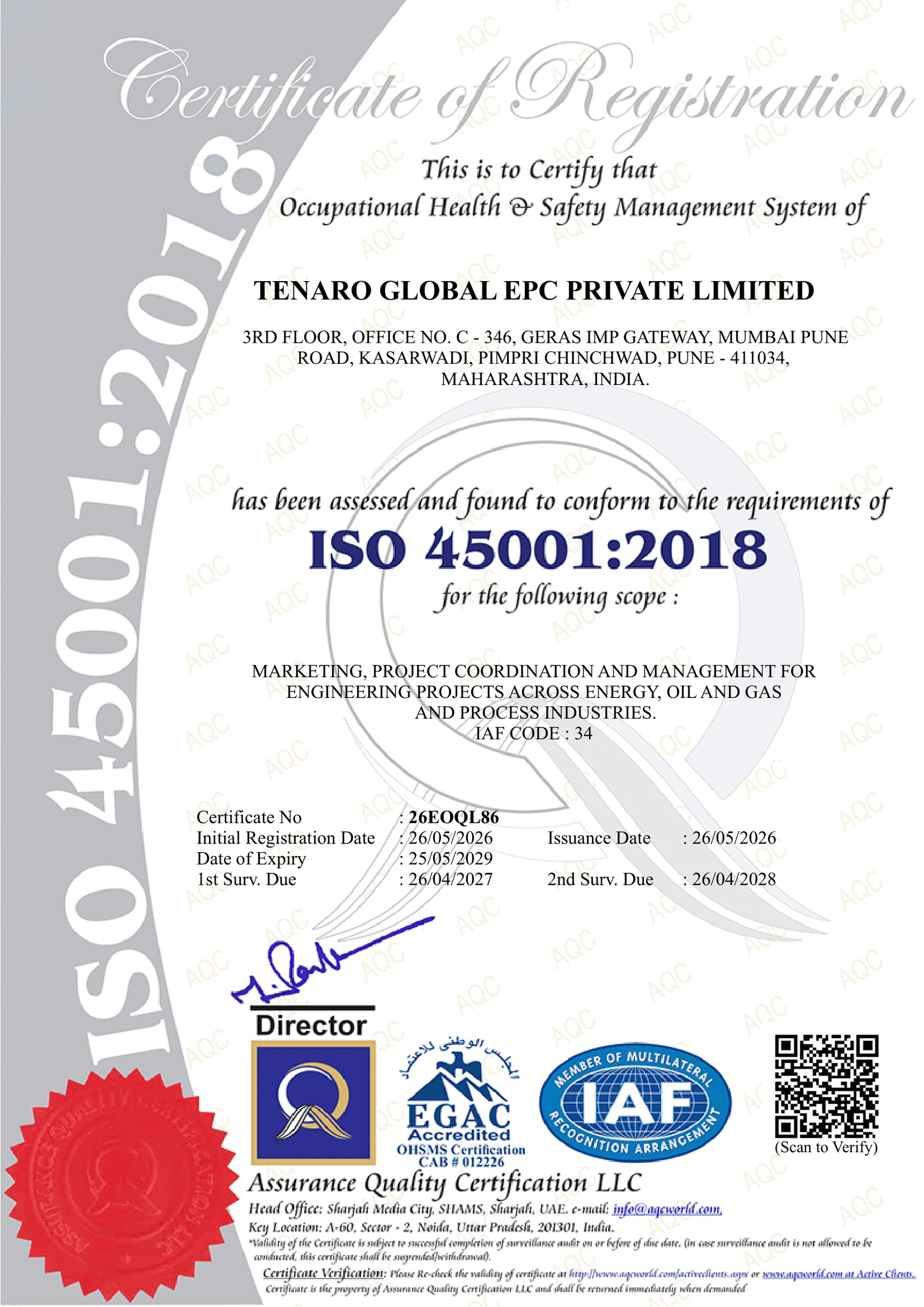 SCAN TENARO GLOBAL EPC PRIVATE LIMITED - OHSMS-1